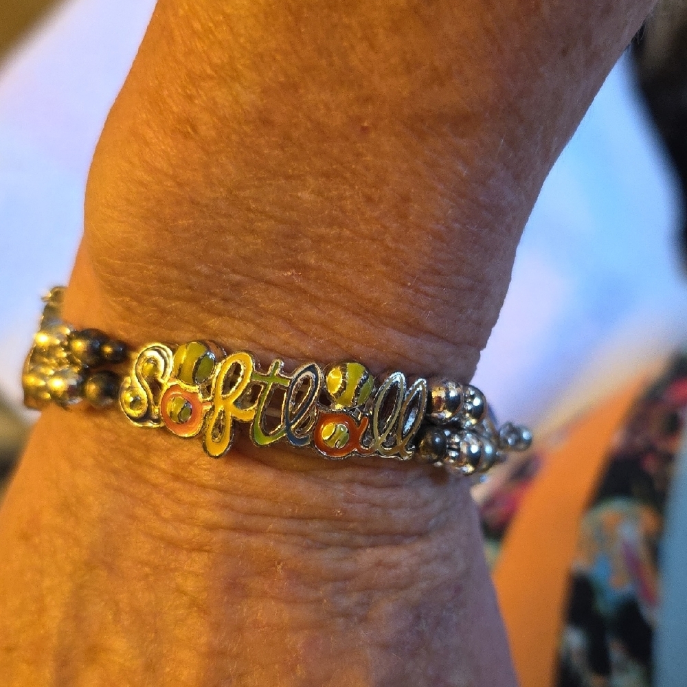 Silver Softball Bracelet